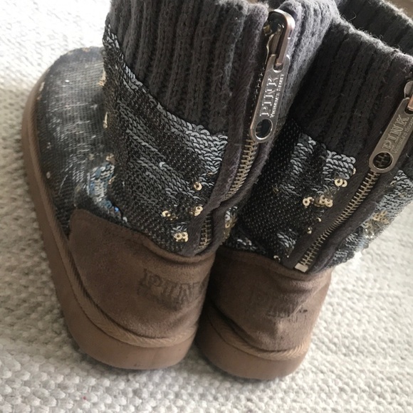 VS PINK Faux Fur Lined Sequin Booties - Picture 6 of 8